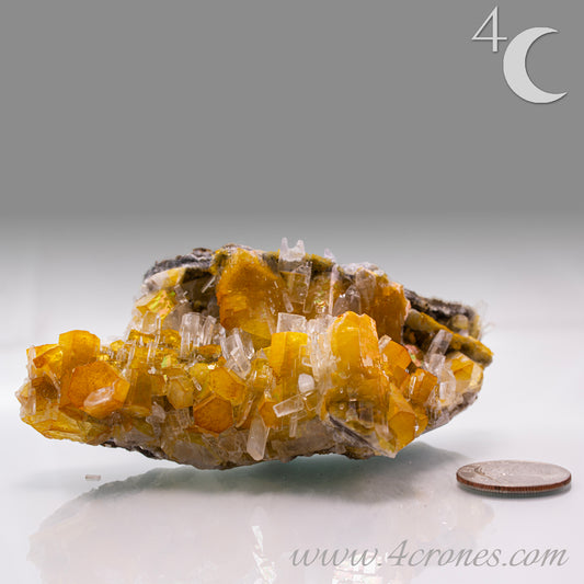 Iridescent Columnar Calcite is a striking variety of calcite distinguished by its naturally occurring columnar structure and shimmering, pearlescent sheen. This calcium carbonate mineral forms in elongated, parallel crystal columns, often displaying a soft, ethereal glow due to light interference within its layers. Its iridescence results from microscopic structural variations that reflect and refract light, producing subtle flashes of color that shift with movement. 