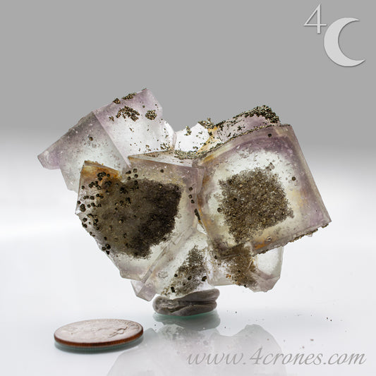 Fluorite & Pyrite beautiful lavender and soft green. This unique specimen of fluorite shimmers in soft bands of lavender and green, a natural harmony of color and energy. Composed of calcium fluoride, fluorite is valued for its cubic crystal formation and its ability to bring mental clarity and energetic alignment.