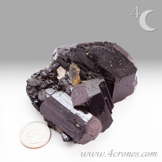 High-quality Black Tourmaline (Schorl) from Erongo, Namibia is an amazingly beautiful specimen with very clear geometric faceting similar to the three-pointed star and is referred to as the Mercedes top by many mineral collectors. www.4crones.com