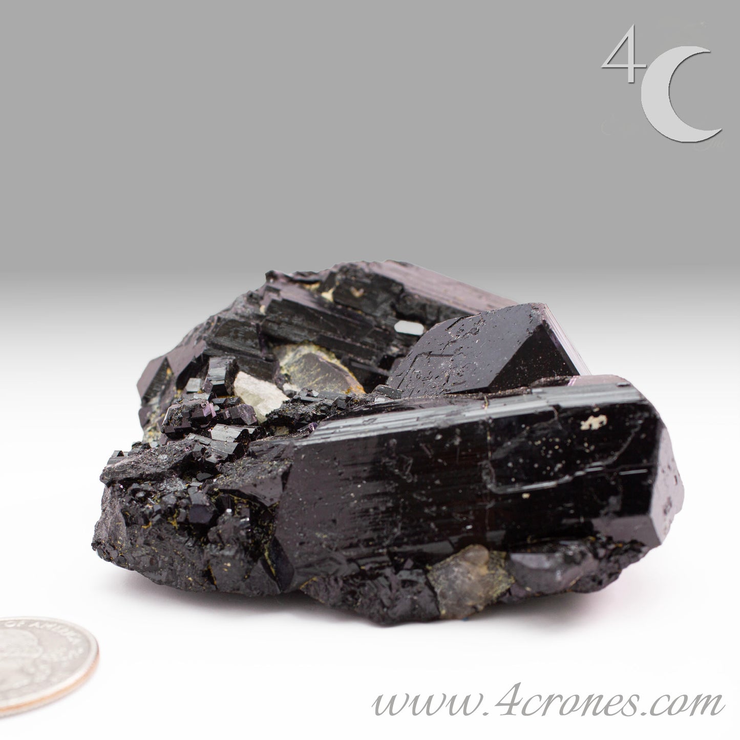 High-quality Black Tourmaline (Schorl) from Erongo, Namibia is an amazingly beautiful specimen with very clear geometric faceting similar to the three-pointed star and is referred to as the Mercedes top by many mineral collectors. www.4crones.com
