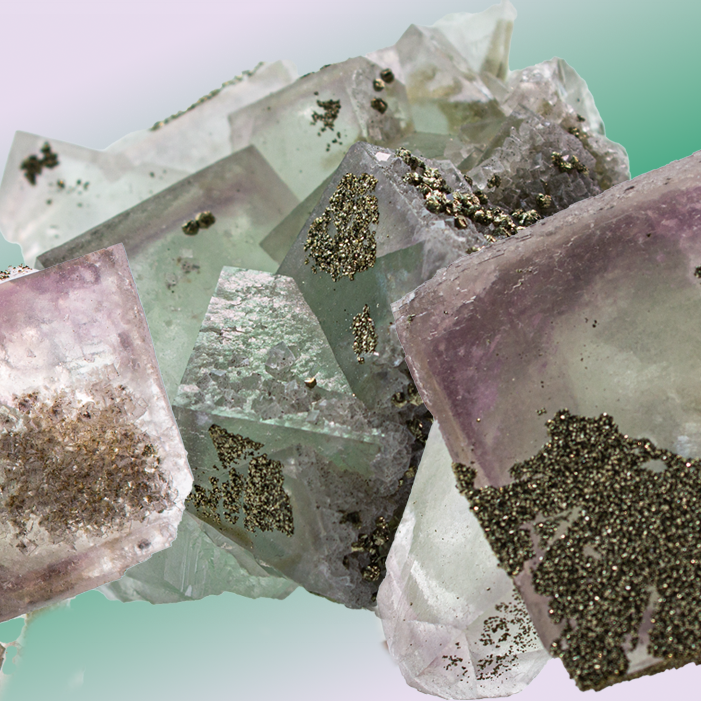Fluorite & Pyrite Lavender Green Soft Hues
