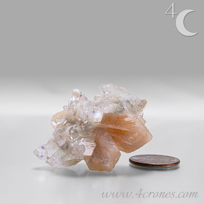 Apophyllite with stilbite crystal cluster from India, clear apophyllite crystals with peach-toned stilbite