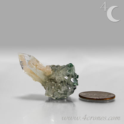 Clear apophyllite crystals intergrown with peach stilbite, natural zeolite mineral specimen from India.