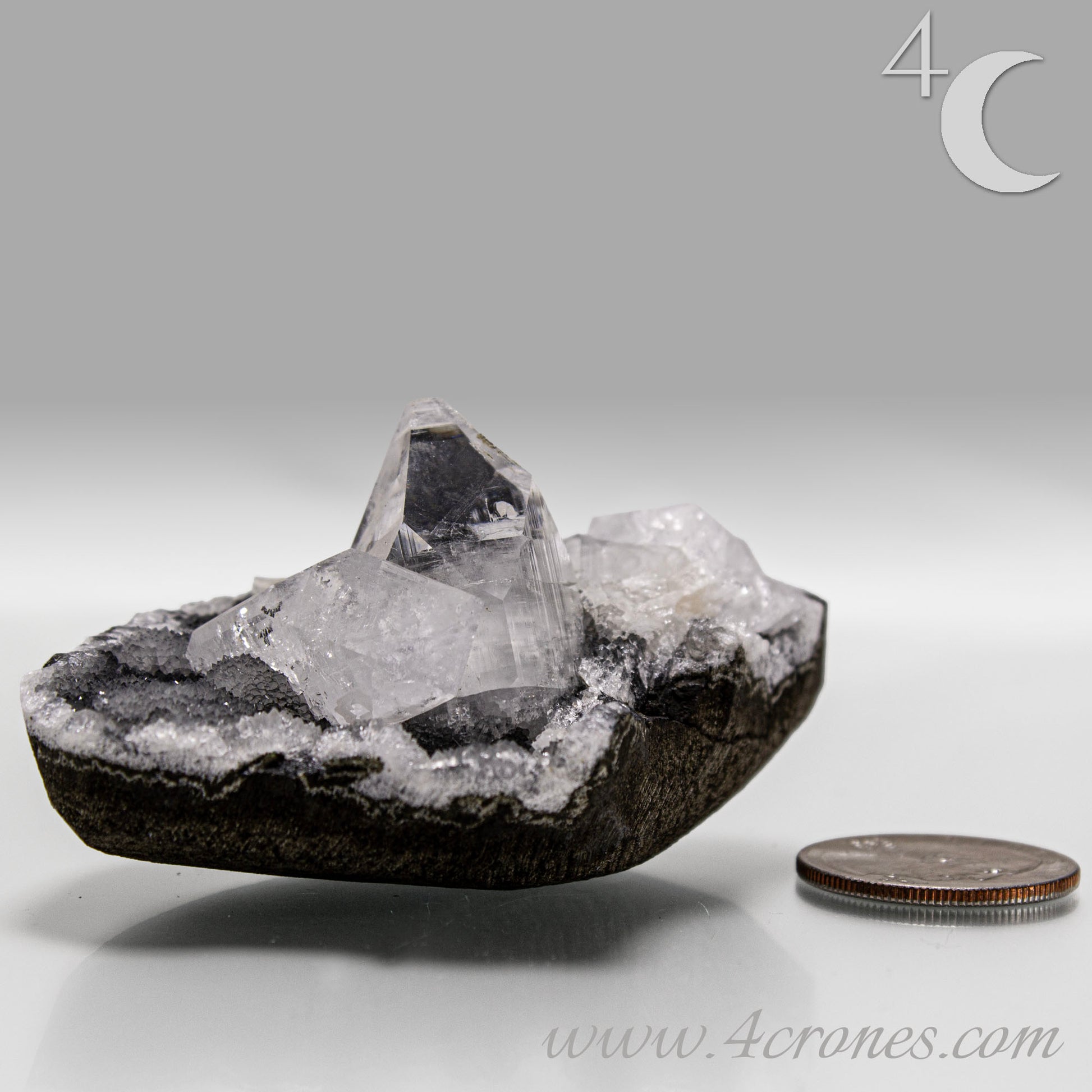 Clear apophyllite crystals growing on chalcedony matrix, natural mineral specimen from India