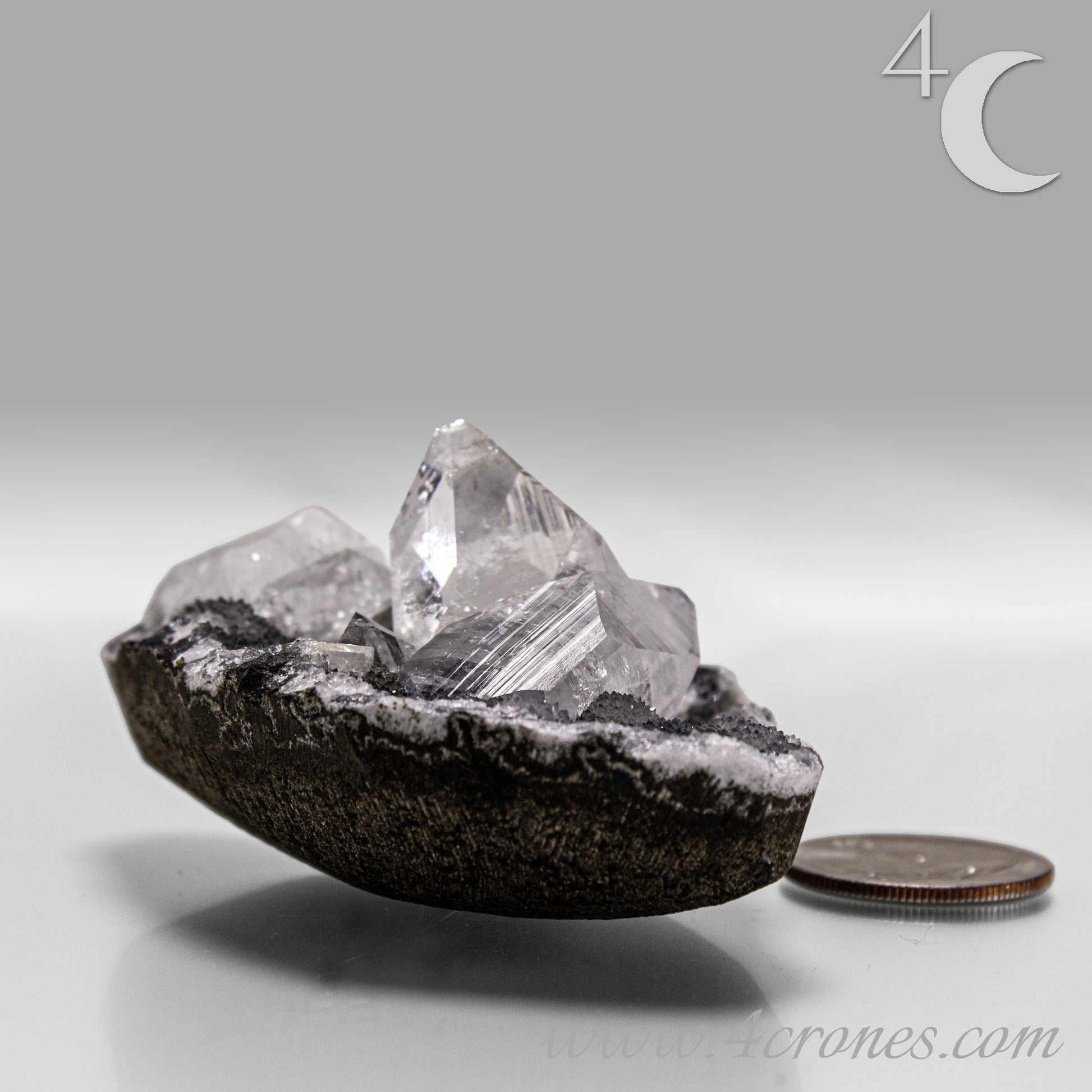 Clear apophyllite crystals growing on chalcedony matrix, natural mineral specimen from India