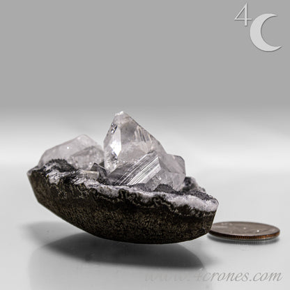 Clear apophyllite crystals growing on chalcedony matrix, natural mineral specimen from India