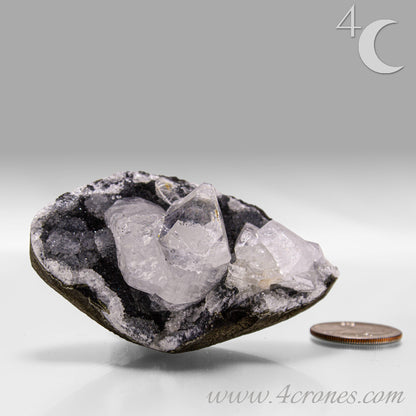 Clear apophyllite crystals growing on chalcedony matrix, natural mineral specimen from India