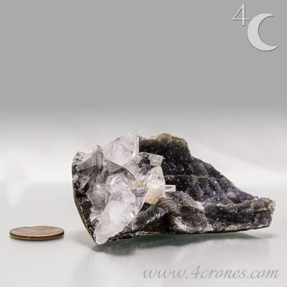 Clear apophyllite crystals growing on chalcedony matrix, natural mineral specimen from India