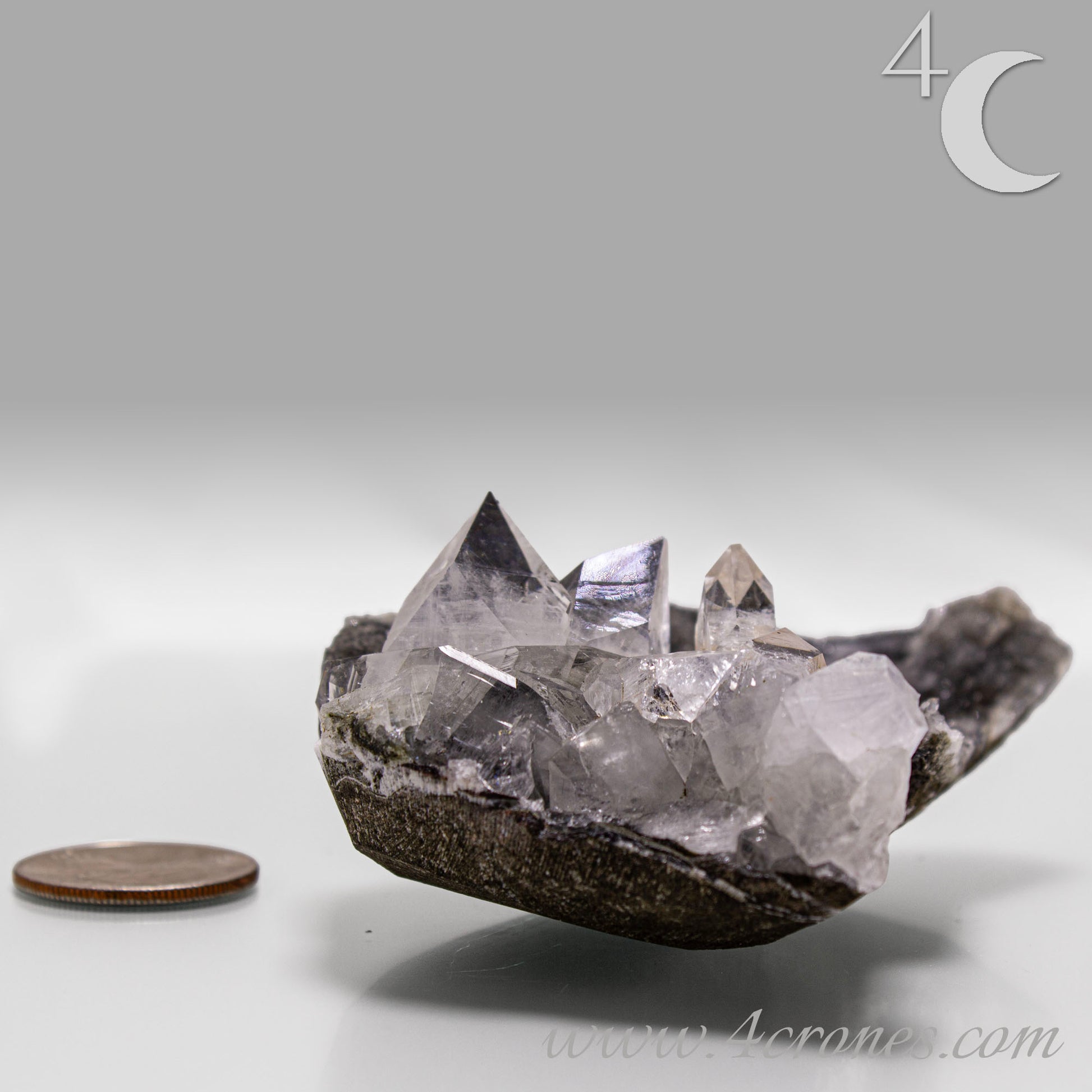 Clear apophyllite crystals growing on chalcedony matrix, natural mineral specimen from India