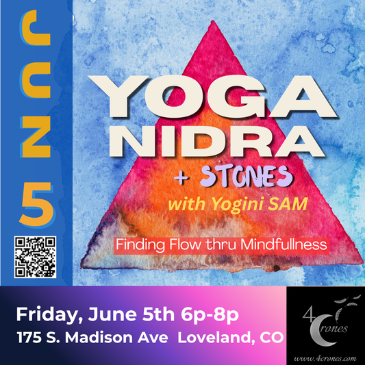 Marketing Piece for Yoga Nidra and Stones at 4 Crones on June 5th 2026