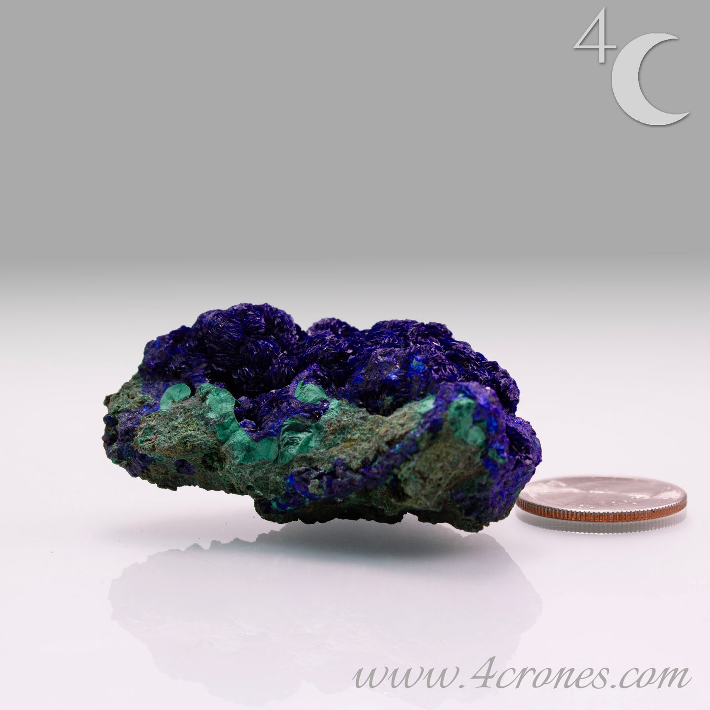 4 Crones Azurite-Malachite specimens are so luscious, with spectacular gemmy azurite crystals showing off the heavenly deep blue colors they are renowned for. They can be found in combination with Malachite acting as a “matrix” of sorts. Azurite is often found in nature mixed with Malachite. With more water content Azurite becomes Malachite. We think of them as siblings whose differing energies complement each other:) www.4crones.com