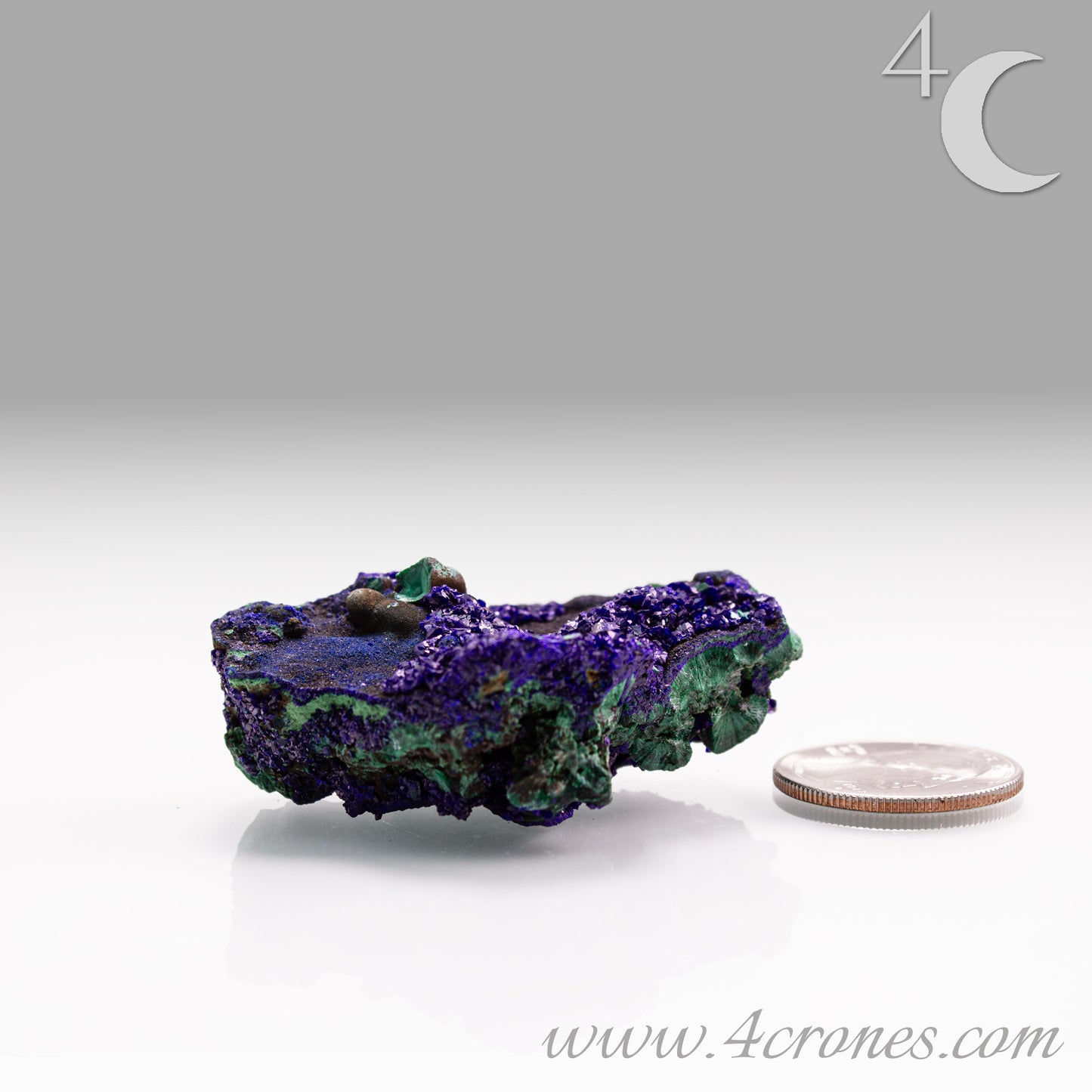 4 Crones Azurite-Malachite specimens are so luscious, with spectacular gemmy azurite crystals showing off the heavenly deep blue colors they are renowned for. They can be found in combination with Malachite acting as a “matrix” of sorts. Azurite is often found in nature mixed with Malachite. With more water content Azurite becomes Malachite. We think of them as siblings whose differing energies complement each other:) www.4crones.com