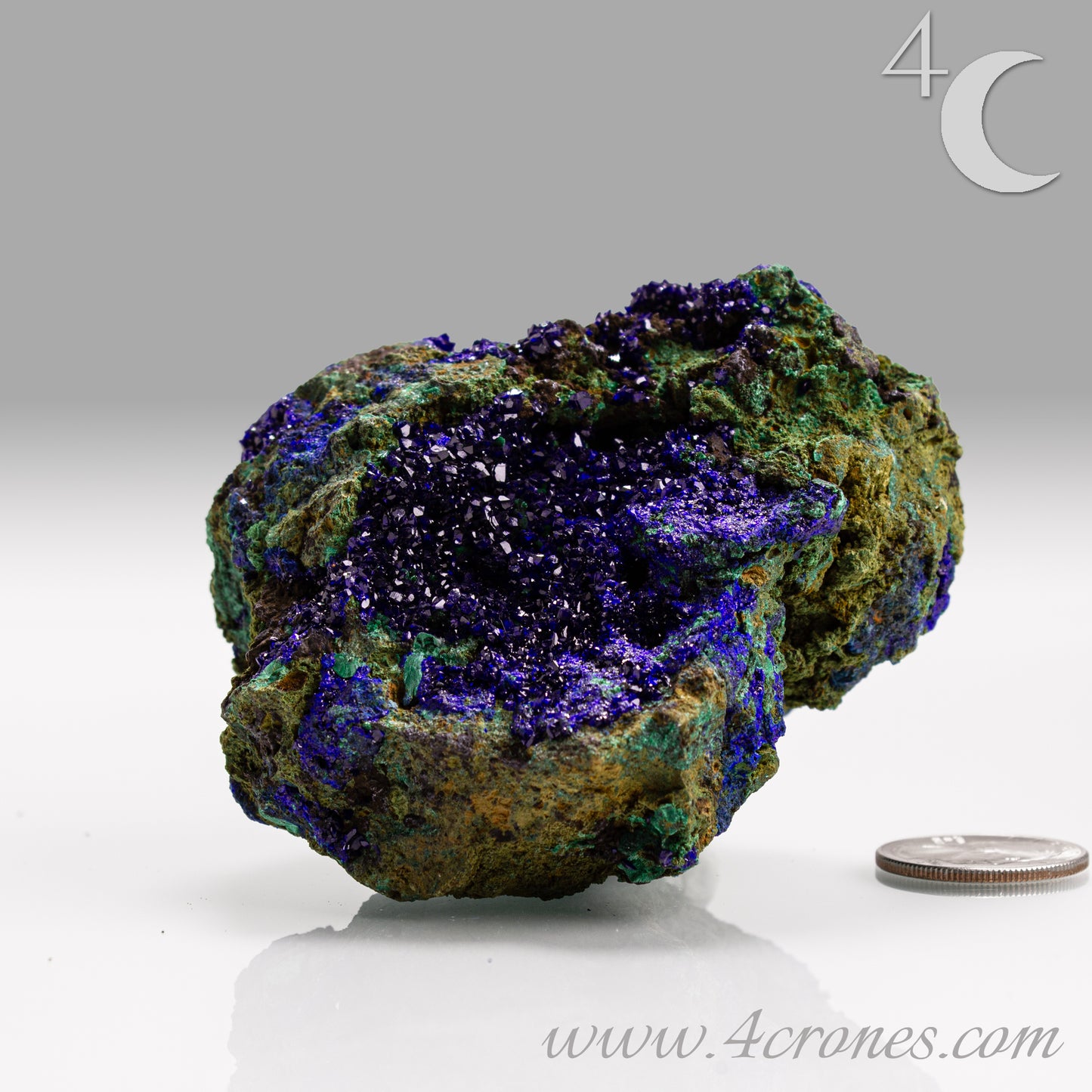 4 Crones Azurite-Malachite specimens are so luscious, with spectacular gemmy azurite crystals showing off the heavenly deep blue colors they are renowned for. They can be found in combination with Malachite acting as a “matrix” of sorts. Azurite is often found in nature mixed with Malachite. With more water content Azurite becomes Malachite. We think of them as siblings whose differing energies complement each other:) www.4crones.com