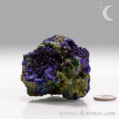 4 Crones Azurite-Malachite specimens are so luscious, with spectacular gemmy azurite crystals showing off the heavenly deep blue colors they are renowned for. They can be found in combination with Malachite acting as a “matrix” of sorts. Azurite is often found in nature mixed with Malachite. With more water content Azurite becomes Malachite. We think of them as siblings whose differing energies complement each other:)  www.4crones.com