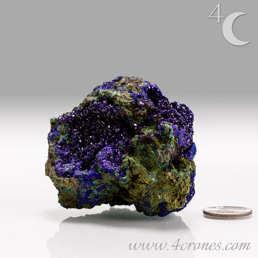 4 Crones Azurite-Malachite specimens are so luscious, with spectacular gemmy azurite crystals showing off the heavenly deep blue colors they are renowned for. They can be found in combination with Malachite acting as a “matrix” of sorts. Azurite is often found in nature mixed with Malachite. With more water content Azurite becomes Malachite. We think of them as siblings whose differing energies complement each other:)  www.4crones.com