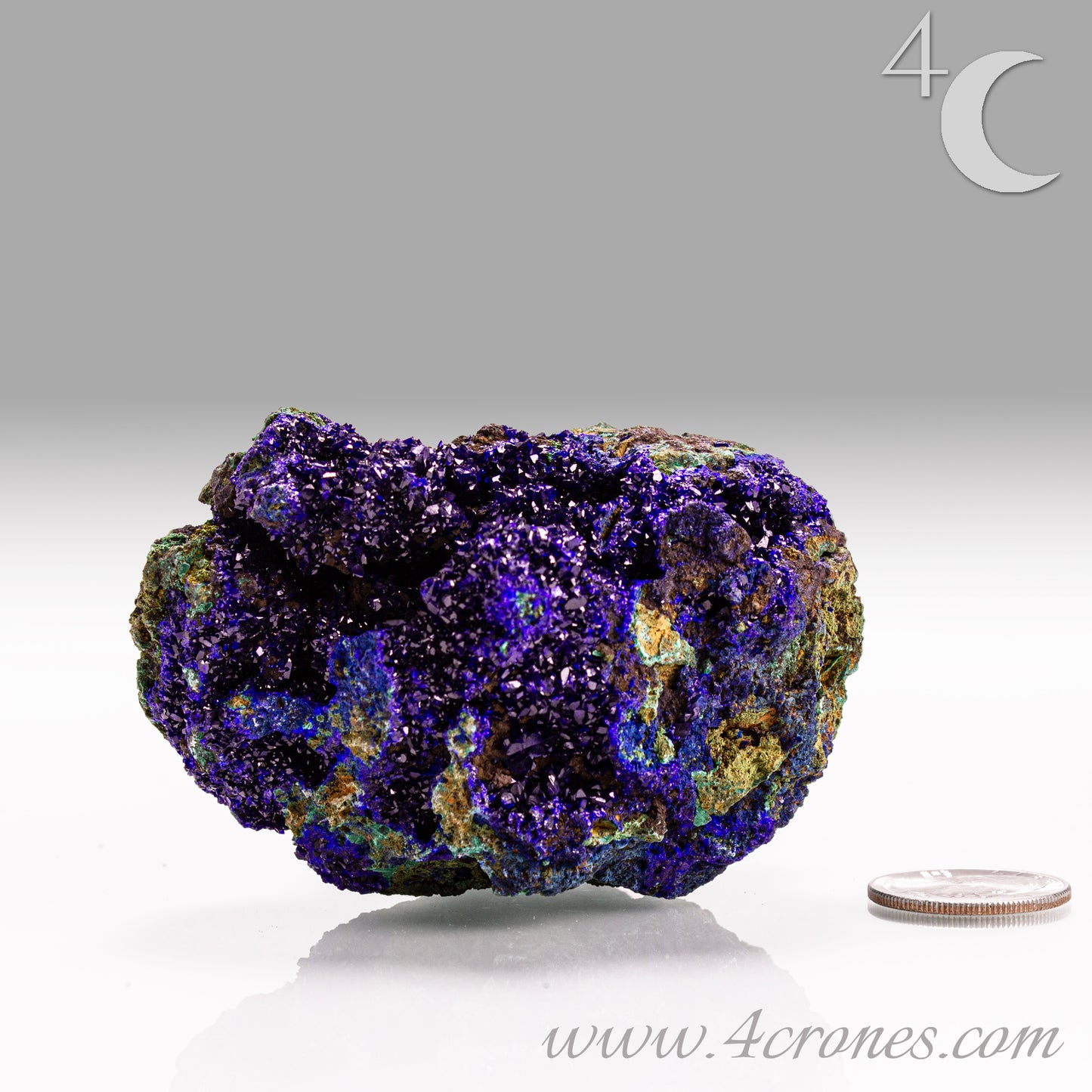 4 Crones Azurite-Malachite specimens are so luscious, with spectacular gemmy azurite crystals showing off the heavenly deep blue colors they are renowned for. They can be found in combination with Malachite acting as a “matrix” of sorts. Azurite is often found in nature mixed with Malachite. With more water content Azurite becomes Malachite. We think of them as siblings whose differing energies complement each other:)  www.4crones.com