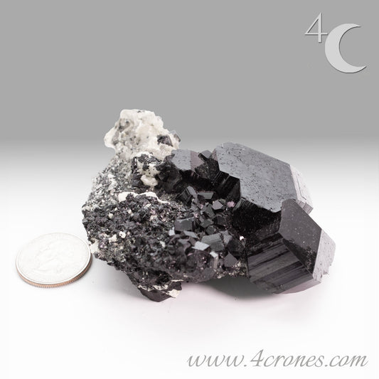  High-quality Black Tourmaline (Schorl) from Erongo, Namibia is an amazingly beautiful specimen with very clear geometric faceting similar to the three-pointed star and is referred to as the Mercedes top by many mineral collectors. www.4crones.com
