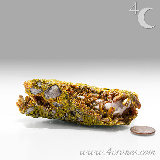 Orpiment mineral on matrix, side view