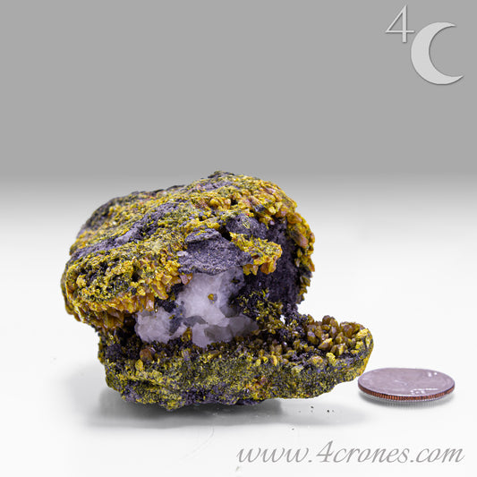 Golden orpiment crystal on matrix, collector mineral specimen 1719C