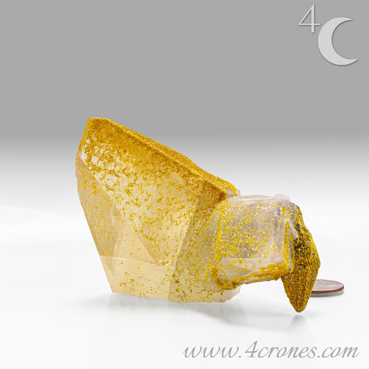 Golden orpiment crystal on natural matrix, collector mineral specimen 2527C