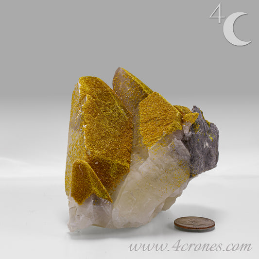 Golden orpiment crystal on natural matrix, collector mineral specimen 2112A main