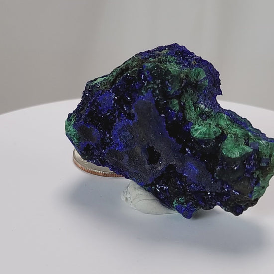 4 Crones Azurite-Malachite specimens are so luscious, with spectacular gemmy azurite crystals showing off the heavenly deep blue colors they are renowned for. They can be found in combination with Malachite acting as a “matrix” of sorts. Azurite is often found in nature mixed with Malachite. With more water content Azurite becomes Malachite. We think of them as siblings whose differing energies complement each other:) www.4crones.com