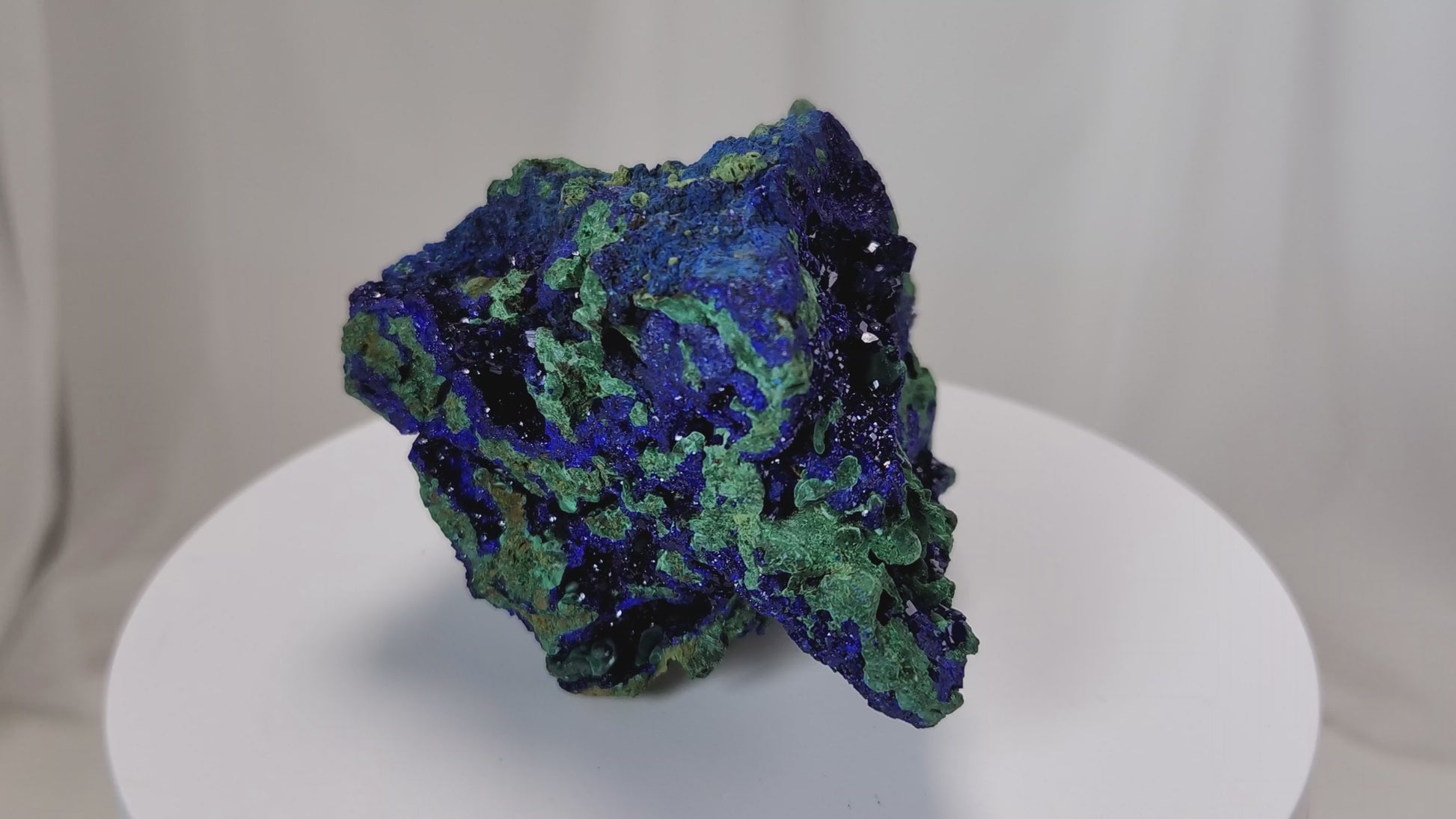 4 Crones Azurite-Malachite specimens are so luscious, with spectacular gemmy azurite crystals showing off the heavenly deep blue colors they are renowned for. They can be found in combination with Malachite acting as a “matrix” of sorts. Azurite is often found in nature mixed with Malachite. With more water content Azurite becomes Malachite. We think of them as siblings whose differing energies complement each other:)  www.4crones.com