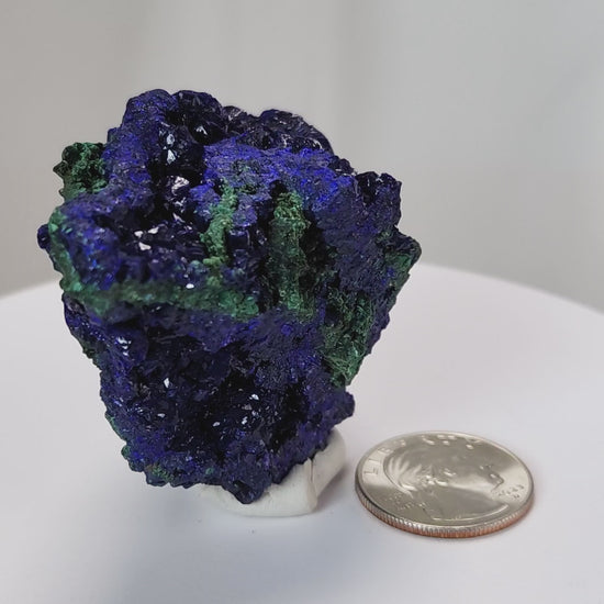 4 Crones Azurite-Malachite specimens are so luscious, with spectacular gemmy azurite crystals showing off the heavenly deep blue colors they are renowned for. They can be found in combination with Malachite acting as a “matrix” of sorts. Azurite is often found in nature mixed with Malachite. With more water content Azurite becomes Malachite. We think of them as siblings whose differing energies complement each other:) www.4crones.com