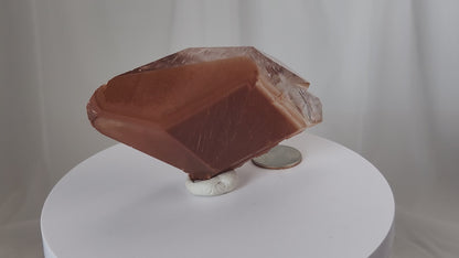 Red Diamond Calcite, glassy, gemmy diamond shaped geometries otherwise known as rhombohedrons and or scalenohedrons are combined with iron oxide hematoid inclusions. www.4crones.com