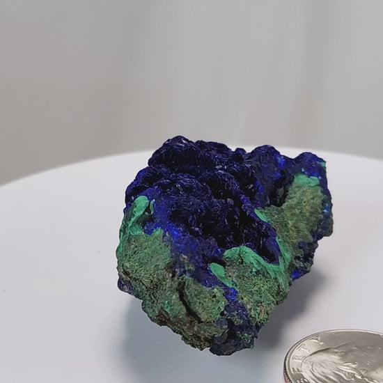 4 Crones Azurite-Malachite specimens are so luscious, with spectacular gemmy azurite crystals showing off the heavenly deep blue colors they are renowned for. They can be found in combination with Malachite acting as a “matrix” of sorts. Azurite is often found in nature mixed with Malachite. With more water content Azurite becomes Malachite. We think of them as siblings whose differing energies complement each other:) www.4crones.com