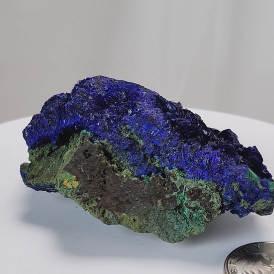 4 Crones Azurite-Malachite specimens are so luscious, with spectacular gemmy azurite crystals showing off the heavenly deep blue colors they are renowned for. They can be found in combination with Malachite acting as a “matrix” of sorts. Azurite is often found in nature mixed with Malachite. With more water content Azurite becomes Malachite. We think of them as siblings whose differing energies complement each other:)  www.4crones.com