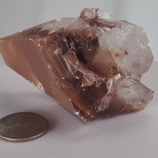 Red Diamond Calcite, glassy, gemmy diamond shaped geometries otherwise known as rhombohedrons and or scalenohedrons are combined with iron oxide hematoid inclusions. www.4crones.com