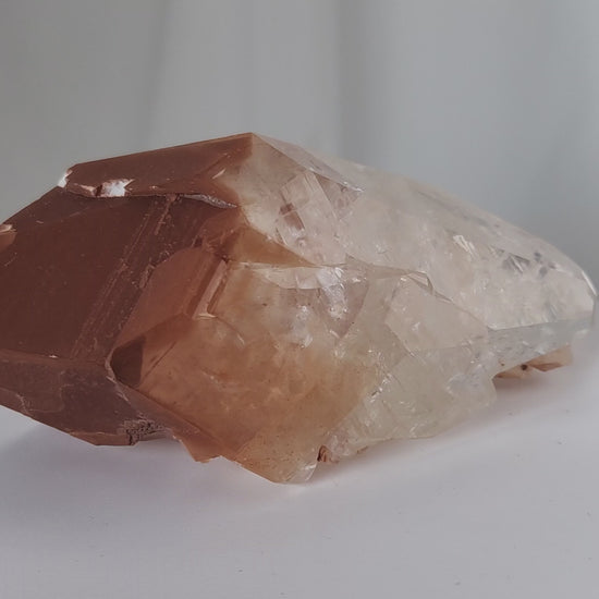 Red Diamond Calcite, glassy, gemmy diamond shaped geometries otherwise known as rhombohedrons and or scalenohedrons are combined with iron oxide hematoid inclusions. www.4crones.com