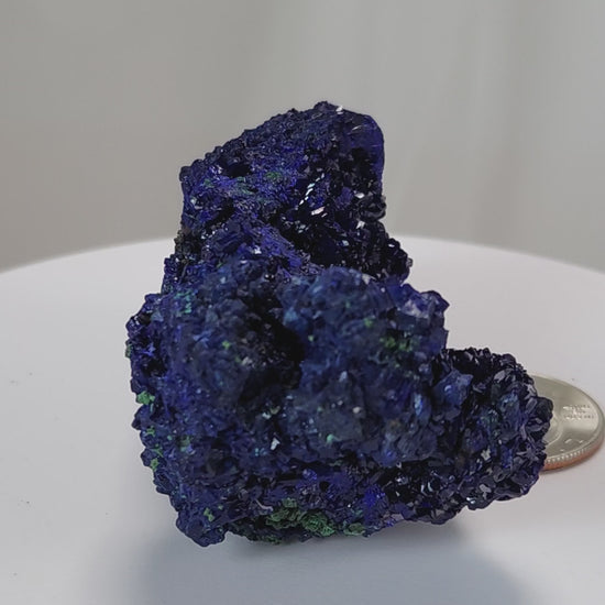 4 Crones Azurite-Malachite specimens are so luscious, with spectacular gemmy azurite crystals showing off the heavenly deep blue colors they are renowned for. They can be found in combination with Malachite acting as a “matrix” of sorts. Azurite is often found in nature mixed with Malachite. With more water content Azurite becomes Malachite. We think of them as siblings whose differing energies complement each other:) www.4crones.com