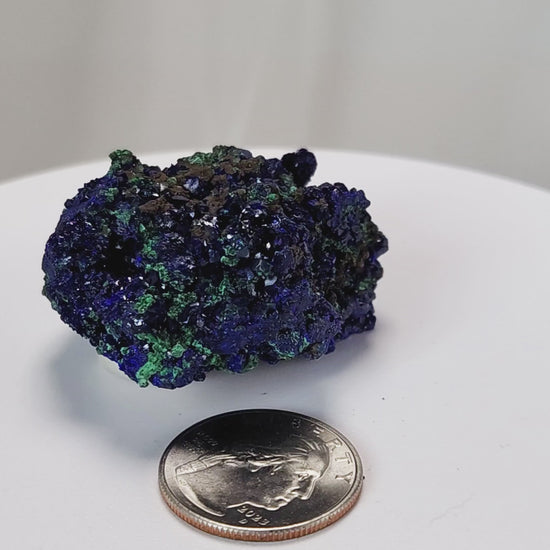 4 Crones Azurite-Malachite specimens are so luscious, with spectacular gemmy azurite crystals showing off the heavenly deep blue colors they are renowned for. They can be found in combination with Malachite acting as a “matrix” of sorts. Azurite is often found in nature mixed with Malachite. With more water content Azurite becomes Malachite. We think of them as siblings whose differing energies complement each other:) www.4crones.com