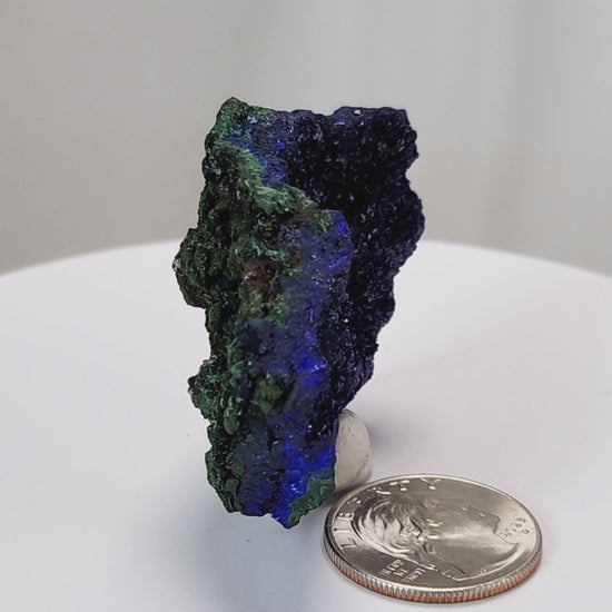 4 Crones Azurite-Malachite specimens are so luscious, with spectacular gemmy azurite crystals showing off the heavenly deep blue colors they are renowned for. They can be found in combination with Malachite acting as a “matrix” of sorts. Azurite is often found in nature mixed with Malachite. With more water content Azurite becomes Malachite. We think of them as siblings whose differing energies complement each other:) www.4crones.com